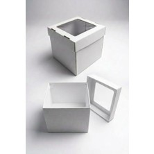 Rafta Pencereli Pasta Kutusu, 2 Adet, 30X30X20 Cm, Sert Beyaz Oluklu Karton Pasta Kutusu