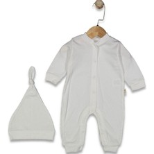 by BebekOdam Unisex Ekru Fitilli Düğümlü Bereli Çıtçıtlı Tulum