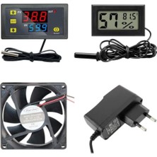 Rafta Kuluçka Makinesi Seti - 4 Parça - W3230 Termostat 220V - Isı Nem Ölçer - 12V Adaptör - 80X80 12V Fan