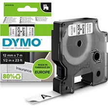 Rafta Dymo D1 Yedek Şerit, 12 mm x 7 Mt, Beyaz/siyah (45013)