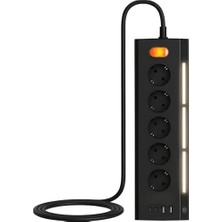 Rafta 5’li Köşe Masaüstü Çoklu Priz, 2 Usb-A + 2 Usb-C Girişli, 2 Metre Kablolu, Gece Işıklı, 16A 3680W, Akım Korumalı, Ev ve Ofis Uyumlu