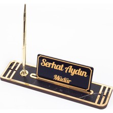 Tr Sigma Gold Ahşap Masa Isimliği Kalemli Isimlik Masa Üstü Organizer Ekonomik Masa Isimliği