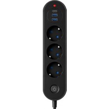 Rafta Blic Termal Akım Korumalı 3’lü Priz 2500W – 1 Usb-C + 2 Usb-A Hızlı Şarj Girişli Çoklu Priz – Aşırı Akım, Isınma ve Kısa Devre Korumalı Aç/kapa Anahtarlı Siyah Uzatma Prizi Grup Priz