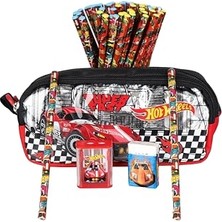 Rafta Hot Wheels Lisanslı Kalem Çantası Seti, 2 Kurşun Kalem, Silgi ve Çift Biçakli Kalemtraş