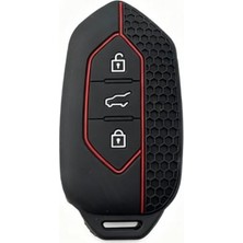 Rafta Autohan Keys T10X T10F Uyumlu Akıllı Anahtar Kılıfı, 3 Tuşlu, Siyah Kırmızı, Petek Desenli