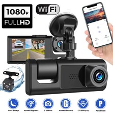 Tr 3 Kameralı 1080P Full Hd Wifi Araç Dvr Kamerası, Ön Arka Iç Geniş Açılı, 2 Inç Ekran,