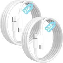Rafta 2 Adet x 2metre Type C-C Kablo Seti, 60WATT Pd Hızlı Şarj, Tpe Dış Yüzey, iPhone 15/16/17 ve Android Için (2AD x 2mt Açık Gri)