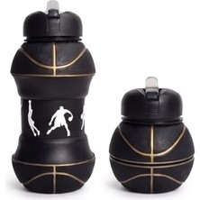 Rafta Futbol, Basketbol ve Tenis Topu Şeklinde Katlanabilir Matara, 0.5l Silikon Spor Su Şişesi, Taşınabilir ve Hafif (Siyah Basketbol)