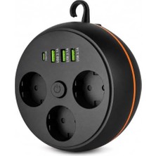Rafta Askılı Model Akım Korumalı Makaralı Priz, 190CM Kablo, 3 Prizli 3 USB 1 Type-C 16A 4000W Termal ve Kısa Devre Korumalı 100-250V Çoklu Priz Kablo Sarıcılı Priz Model | 3395 Siyah