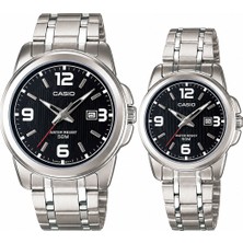 Casio MTP-1314D-1AVDF & LTP-1314D-1AVDF Siyah Kadran Gümüş Renk Çelik Kordon Sevgili Çift Kol Saati Seti