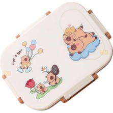 Rafta Vagonlife Bento 600ML Lunchbox Capybara Desenli Tek Katlı 2 Bölmeli Paslanmaz Çelik Sefer Tası Yemek Kutusu (Bahçe)
