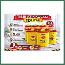 Bezos Tıbbi Atık Kovası 10 Litre 10 Adet Kapaklı Tıbbi Atık Kutusu Enfekte Atık Kovası Seti Bss