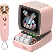 Rafta Divoom Ditoo-Mic Karaoke Mikrofonlu Uyarlanabilir Piksel Ekranlı Bluetooth Hoparlör-Hediye Kutulu (Pembe)