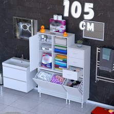 modilayn Ohbe 110 cm Genişlik 160 cm Boy 3 Kirli Sepet ve 2 Uzun Kapak Çok Amaçlı Banyo Dolabı