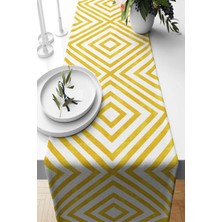 Rafta Pelangi Sarı Beyaz Geometrik Desenli Leke Tutmaz Kumaş Salon Mutfak Masa Değişik Ranır Modelleri Runner, Sarı 40 x 140