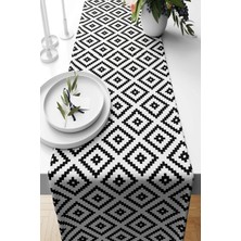 Rafta Pelangi Siyah Baklava Geometrik Desen Leke Tutmaz Kumaş Salon Mutfak Masa Değişik Ranır Modelleri Runner, Beyaz 40 x 140