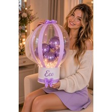 Sole Kişiye Özel Isimli LED Işıklı Lila Balon Kutusu Bobo Balon Kıza Sevgiliye Arkadaşa Hediye