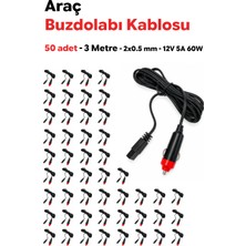 Araç Oto Buzdolabı Kablosu | 3 Metre | 2x0.5mm | 12V 5A 60W | 50 Adet | Çakmaklık Girişli Enerji Kablosu