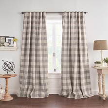 Rafta Elrene Home Fashions Farmhouse Living Grainger Buffalo-Check Karartma Perdesi, Oturma Odası ve Yatak Odası Perdesi, Çubuk Cepli, 132,1 x 241,3 Cm, Gri, 1 Perde