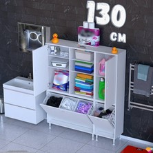 modilayn Ohbe 130 cm Genişlik 160 cm Boy 4 Kirli Sepet ve 2 Uzun Kapak Çok Amaçlı Banyo Dolabı