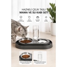 Rafta Miapet Hazneli Kedi-Köpek Mama ve Su Kabı Seti 500ML Gri