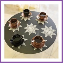 Bezos 6 Lı Dantel Kahve Sunumluğu 15X15 cm Asorti Desenli Çeyizlik Sunumluk Bzoshb