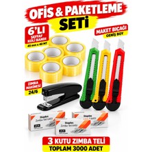 Anı Ofis Kırtasiye Ofis ve Paketleme Seti – 6’lı Şeffaf Koli Bandı 40 Metre, 3’lü Maket Bıçağı, Zımba Makinesi ve 3000 Adet Zımba Teli