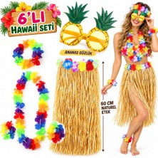 Hawaii Parti Kostüm Seti - 60 cm Hasır Etek, Çiçekli Aksesuarlar ve Ananas Gözlük Midastech