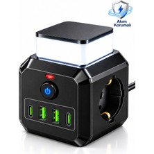 Deanb Akım Korumalı 3'lü Priz 2200W 1050J 10A Gece Lambalı 2 USB 2 Type-C Şarj Girişli