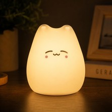 Rafta Coverzone Little Cat Şarjlı Silikon Gece Lambası USB Type-C, Dokunmatik Rgb LED Çocuk Gece Lambası, 7 Renk Değiştiren Kedi Masa Lambası, Bebek Odası, Yatak Odası, Dekoratif Ambiyans Işığı | L76
