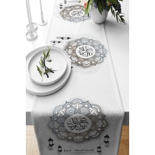 Rafta Pelangi Eid Mubarak Beyaz Ramazan Temalı Leke Tutmaz Kumaş Salon Mutfak Masa Değişik Ranır Modelleri Runner, Beyaz-Siyah 40 x 140
