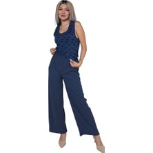 Lissa Butik Premium Kalite Kadın Kalın Askılı Body Bol Paça Pantolon 2`li Takım Lacivert Moda