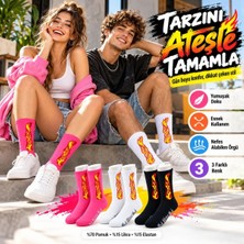 Lissa Butik Premium Kalite Unisex Alev Desenli Çorap 3'lü Set Pamuklu Uzun Soket Dikişsiz Nefes Alan Günlük