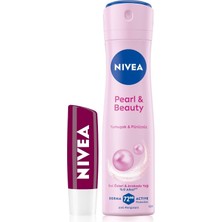 Rafta Nıvea Kadın Sprey Deodorant Pearl&beauty 150ML, 48 Saat Koruma ve Nemlendirici Böğürtlen Dudak Bakım Kremi P08354