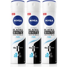 Rafta Nıvea Kadın Sprey Deodorant Black&white Invisible Pure, Ter ve Ter Kokusuna Karşı 48 Saat Anti-Perspirant Koruma 150ML x 3 Adet