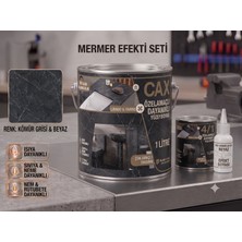 CAXCOLORS Cax Mermer Efekti Seti - Lavabo Fayans Mutfak Tezgahı Boyası 1 Lt + 4/1 Sıvı + Efekt Boyası - Isıya ve Sıvıya Dayanıklı