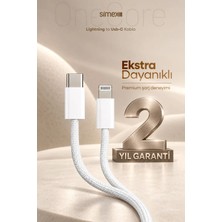 Simex iPhone Uyumlu 30W Type-C To Lightning Örgülü Hızlı Şarj Kablosu 3A Carplay Destekli 1M Beyaz