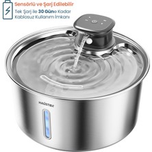 Rafta Haustier WF05 Sensörlü Metal Kedi Su Sebili, Su Pınarı, Radar Sensörlü, Şarj Edilebilir, Kablosuz Kullanım, Çelik Tasarım