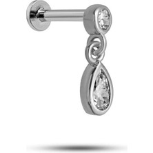 Rafta Nereze 925 Ayar Gümüş Rodyumlu Minimal Sallantılı Damla Taşlı Tragus Piercing Küpe