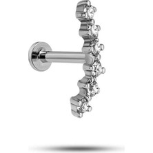 Rafta Nereze 925 Ayar Gümüş Rodyumlu Minimal Sıralı Altı Zirkon Taşlı Tragus Piercing Küpe