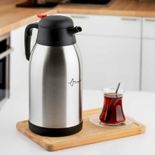 Rafta Penguen 1250-P Sızdırmaz Kapak Paslanmaz Çelik Termos - Çay Termosu 2,5 Litre Siyah