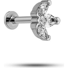 Rafta Nereze 925 Ayar Gümüş Rodyumlu Minimal Üç Mekik Taşlı Lotus Tragus Piercing Küpe