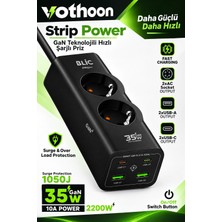 ENCO Akım Korumalı Priz 2 Ac Soket 2 Usb-A 2 Usb-C 35W Hızlı Şarj 1050J Koruma 2 mt Kablo 2200W