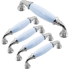 Rafta (5 Adet) Mavron Mavi Porselen Krom Kulp 96 mm 9.6 cm Mobilya Çekmece Dolabı Dolap Kapak Kulb Kulpu