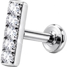 Rafta Baget Zirkon Taşlı Titanyum Piercing Premium Forward Helix Flat Conch Burun Kulak Tragus Küpe Gümüş Rengi