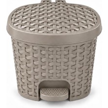 Rafta Orret Home 3 Litre Hasır Desenli Pedallı Çöp Kovası, Rattan Görünümlü Plastik Iç Kovalı Kapaklı Banyo Mutfak Çöp Kutusu (Bej)