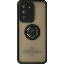ENCO Samsung Galaxy S20 Ultra Kılıf Montreal Yüzüklü Silikon Kapak - Siyah