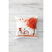 Rafta Pelangi Ağaçlı Yolda Bisiklet Çift Tarafı Baskılı Gizli Fermuarlı Yastık Kılıfı Kırlent Koltuk Yastık Kılıfı, Beyaz-Narçiçeği 45 x 45