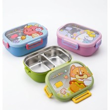 Rafta Deconox Paslanmaz Çelik 2 Bölmeli Kilitli Yemek Kabı, 850 ml Renkli Desenli Lunch Box, Çelik Iç Hazneli Saklama ve Taşıma Kabı