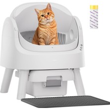 Rafta Petpivot Kendi Kendini Temizleyen Kedi Kumu Kutusu, Birden Fazla Kedi Için Üstü Açık Çöp Kutusu, Gömlekleri ve Mat Dahil Otomatik Kedi Kumu Kutusu, Beyaz